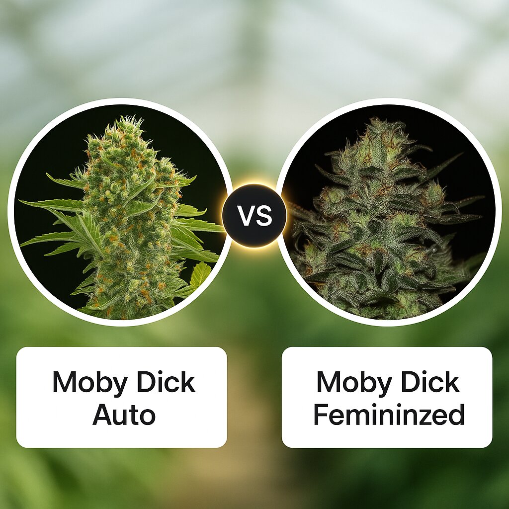 Moby Dick Auto (DinaFem Seeds) vs Moby Dick (Greenhouse Seed Co) cannabis seeds comparison