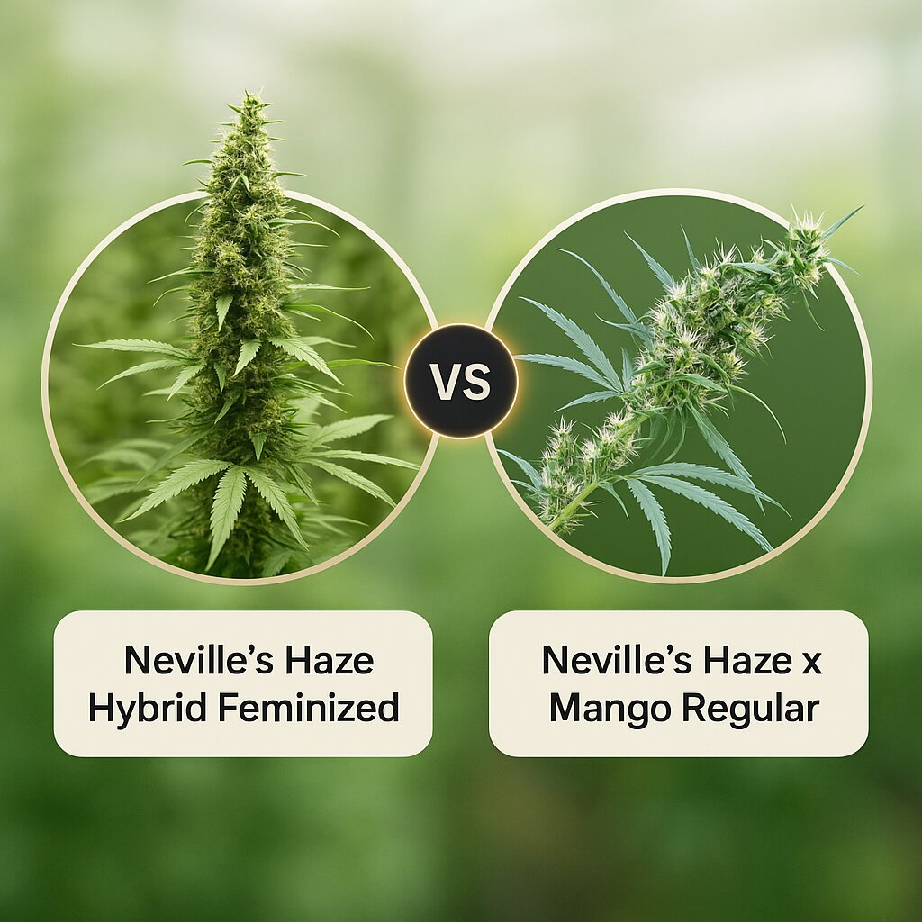 Neville's Haze Hybrid (Female Seeds) vs Neville's Haze x Mango Regular  (Mr Nice Seedbank) cannabis seeds comparison