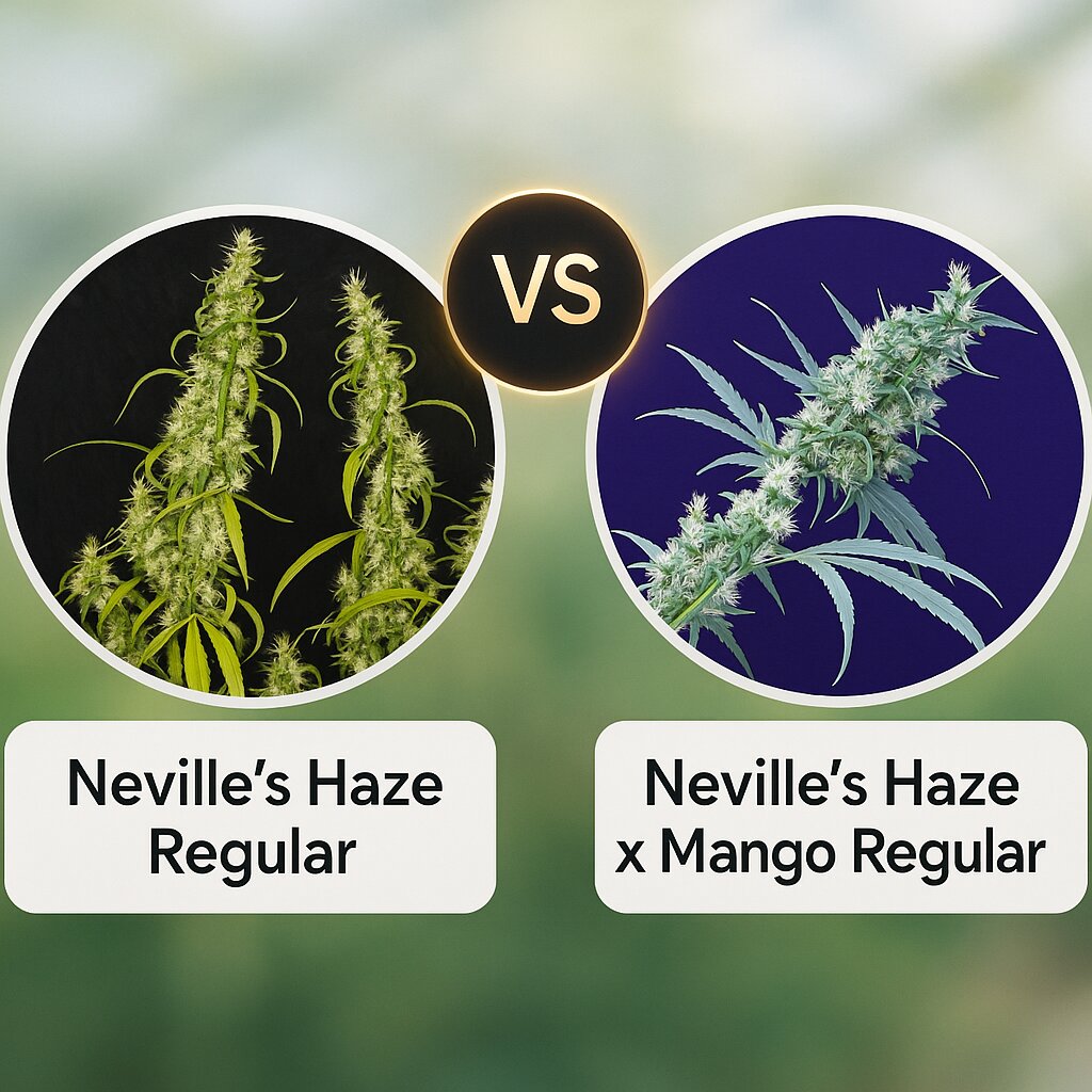 Neville's Haze (Mr Nice Seedbank) vs Neville's Haze x Mango Regular  (Mr Nice Seedbank) cannabis seeds comparison