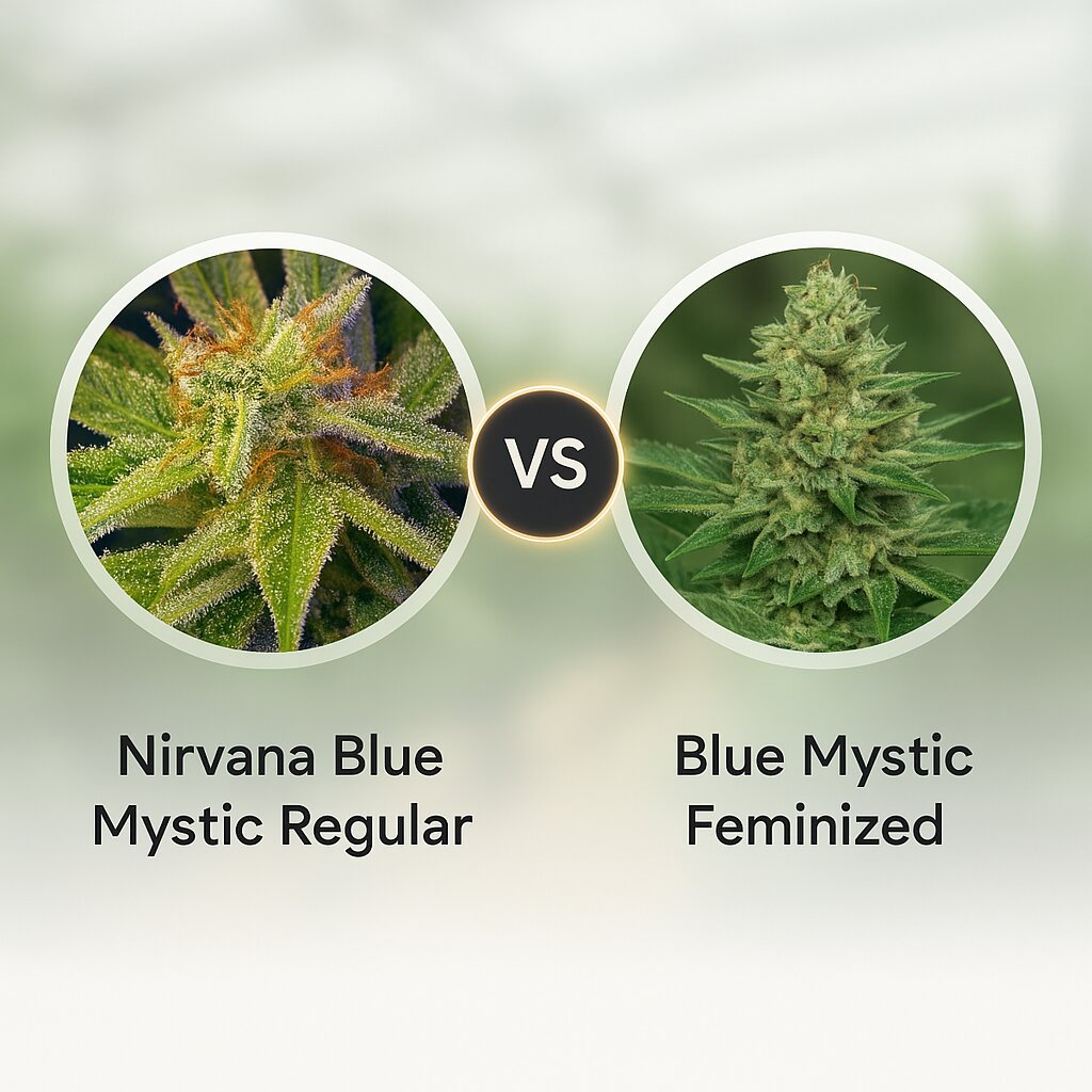 Nirvana Blue Mystic (Nirvana Seeds) vs Blue Mystic (Royal Queen Seeds) cannabis seeds comparison