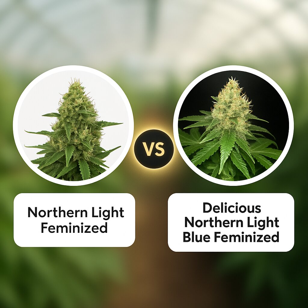 Northern Light (Royal Queen Seeds) vs Delicious Northern Light Blue (Delicious Seeds) cannabis seeds comparison