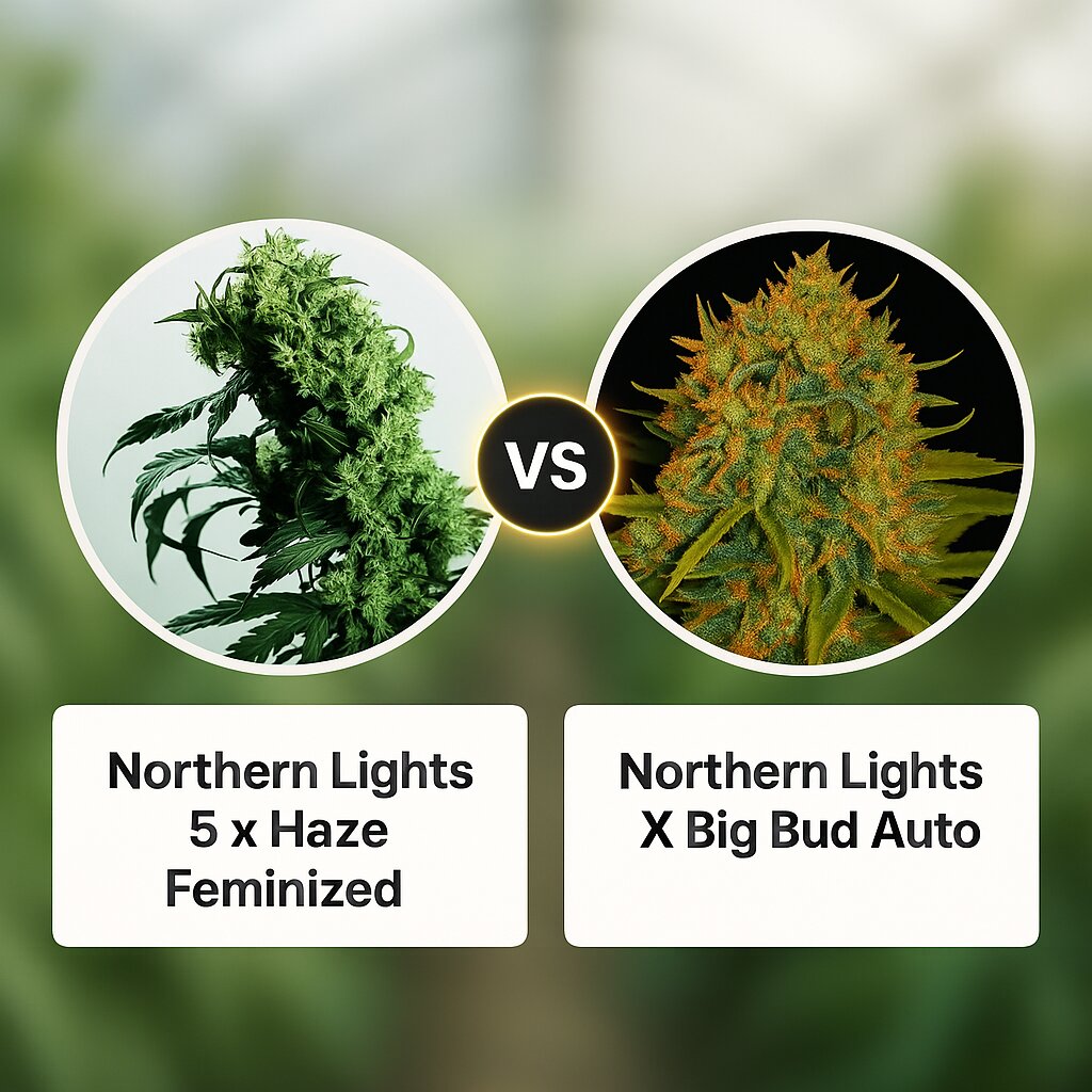 Northern Lights 5 x Haze (Sensi Seeds) vs Northern Lights X Big Bud Auto (World of Seeds) cannabis seeds comparison