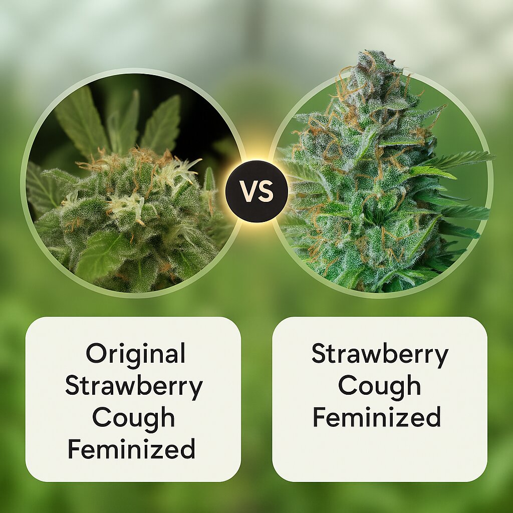 Original Strawberry Cough (DinaFem Seeds) vs Strawberry Cough (Royal Queen Seeds) cannabis seeds comparison
