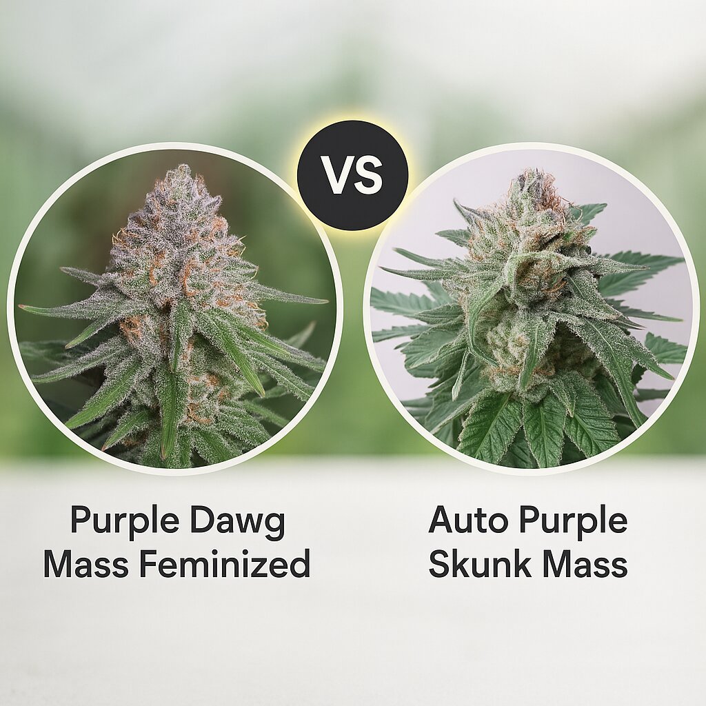 Purple Dawg Mass (Critical Mass Collective) vs Auto Purple Skunk Mass (Critical Mass Collective) cannabis seeds comparison