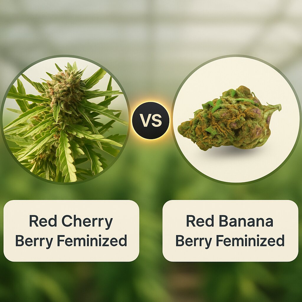 Red Cherry Berry (Barneys Farm) vs Red Banana Berry (Growers Choice) cannabis seeds comparison
