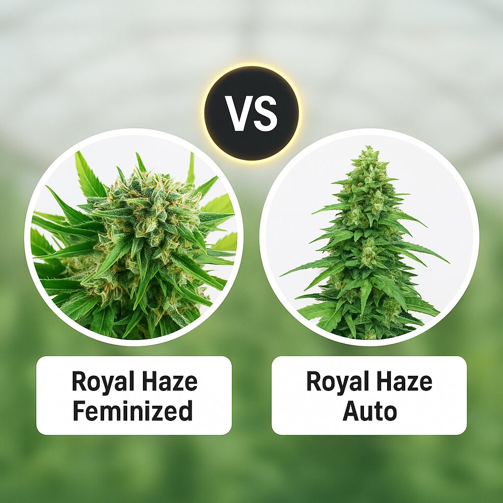 Royal Haze (DinaFem Seeds) vs Royal Haze Auto (Royal Queen Seeds) cannabis seeds comparison