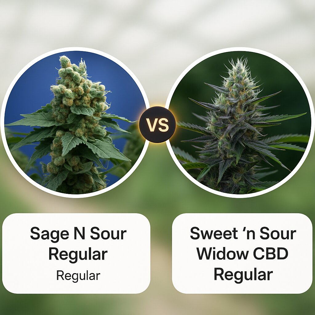Sage N Sour (TH Seeds) vs Sweet 'n Sour Widow CBD (CBD Crew) cannabis seeds comparison