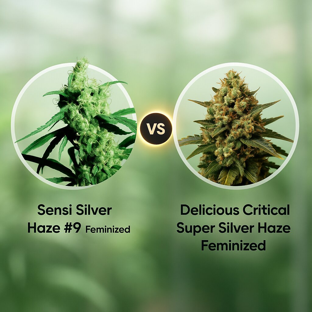 Sensi Silver Haze #9 (Sensi Seeds) vs Delicious Critical Super Silver Haze (Delicious Seeds) cannabis seeds comparison