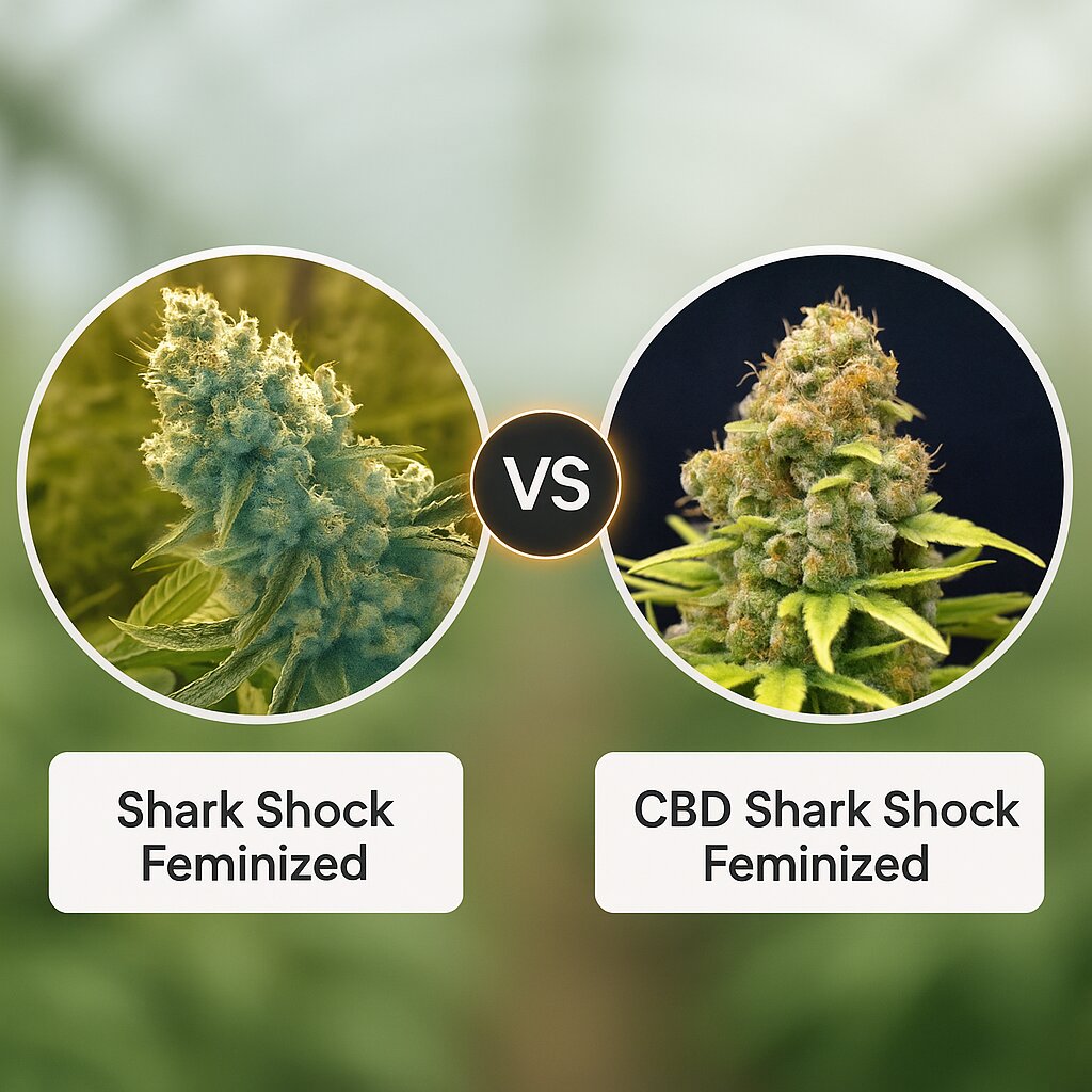 Shark Shock (CBD Crew) vs CBD Shark Shock (Seedsman) cannabis seeds comparison