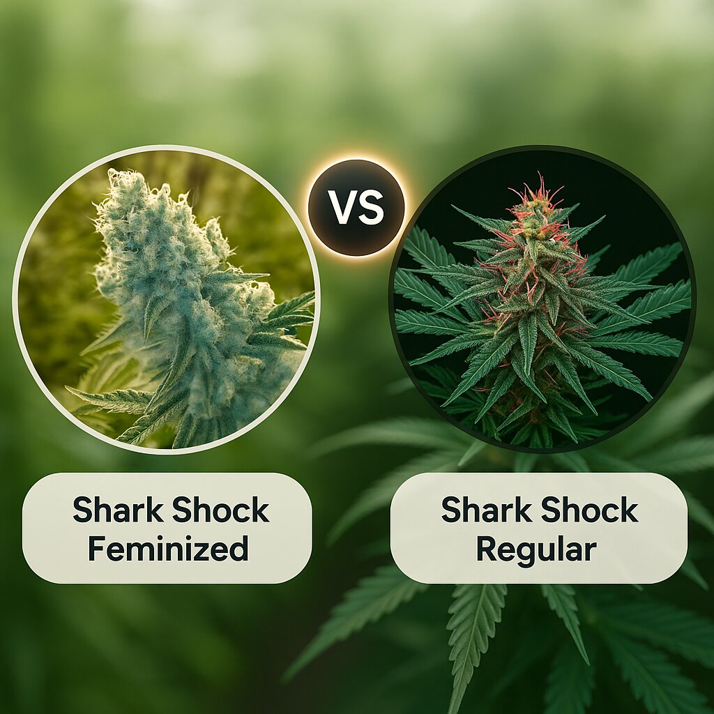 Shark Shock (CBD Crew) vs Shark Shock (Mr Nice Seedbank) cannabis seeds comparison