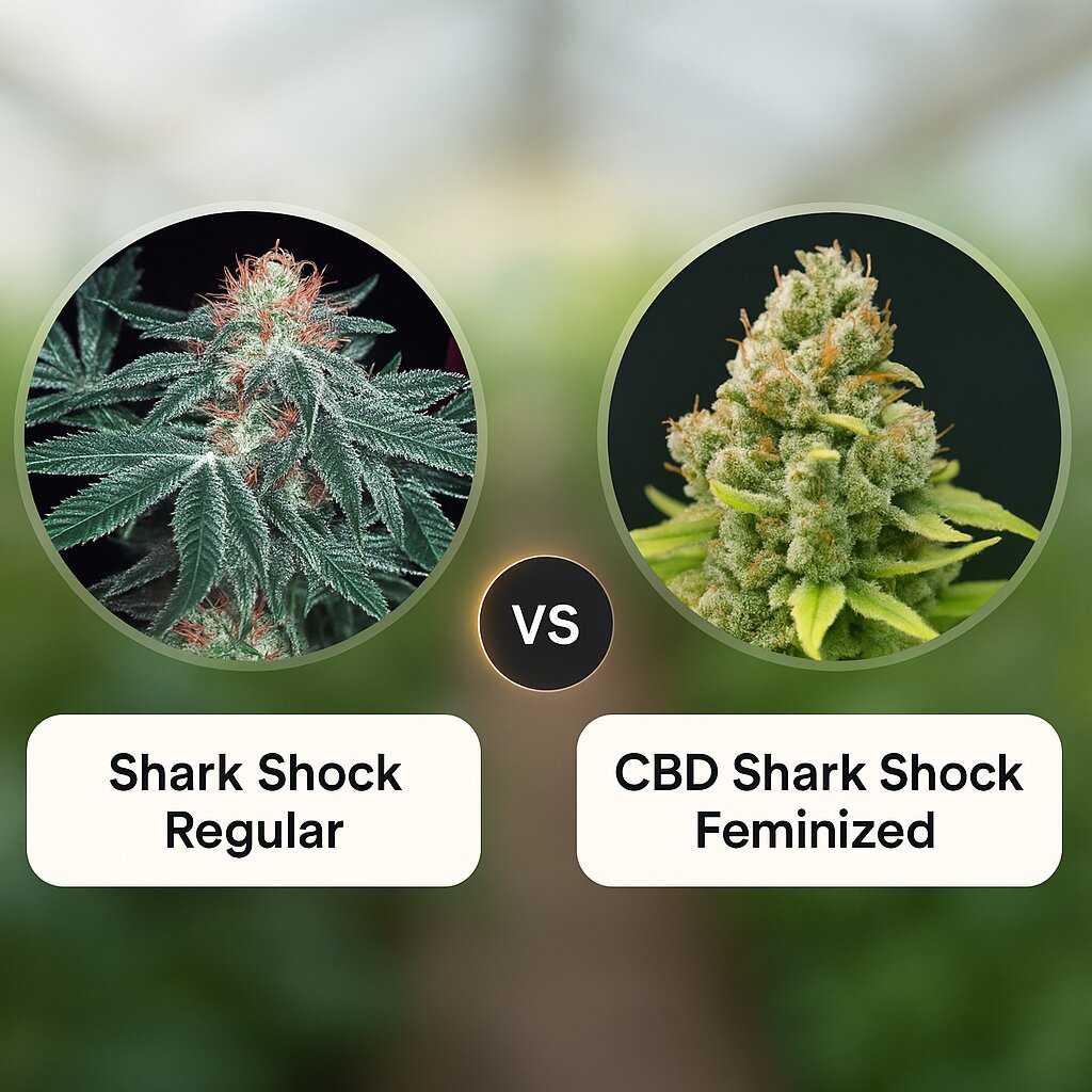 Shark Shock (Mr Nice Seedbank) vs CBD Shark Shock (Seedsman) cannabis seeds comparison