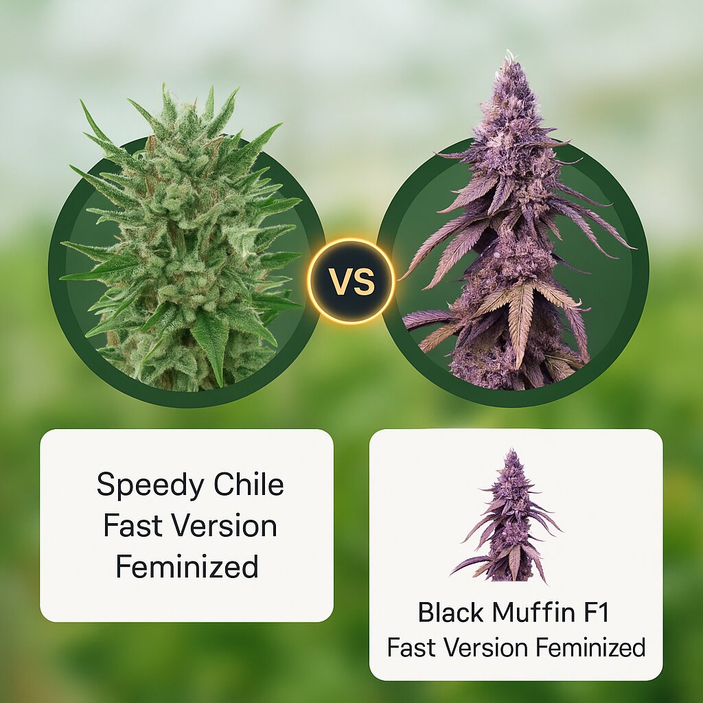 Speedy Chile Fast Version (Royal Queen Seeds) vs Black Muffin F1 Fast Version (Sweet Seeds) cannabis seeds comparison