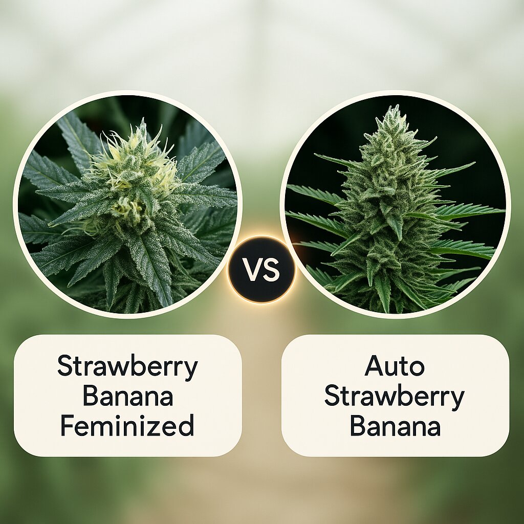Strawberry Banana (Reserva Privada) vs Auto Strawberry Banana (DNA Genetics) cannabis seeds comparison