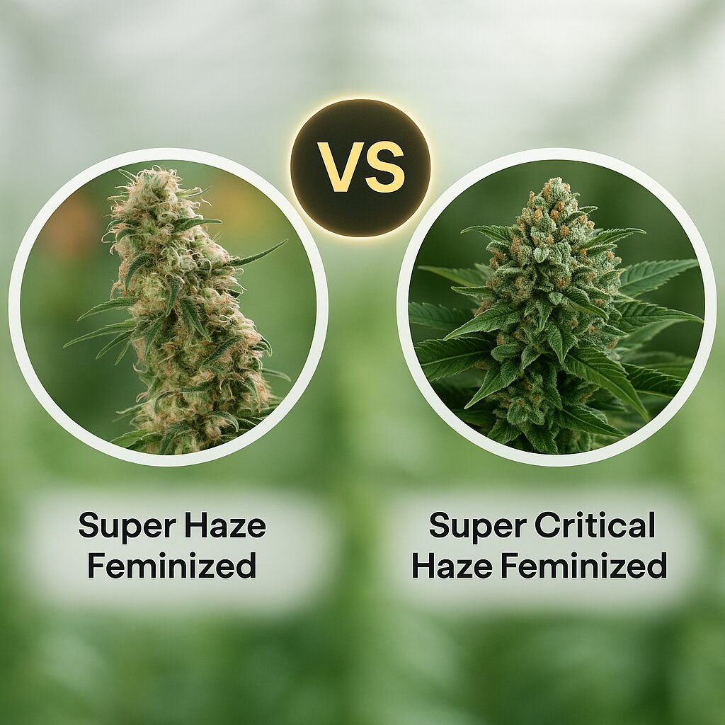 Super Haze (Dutch Passion) vs Super Critical Haze (DinaFem Seeds) cannabis seeds comparison