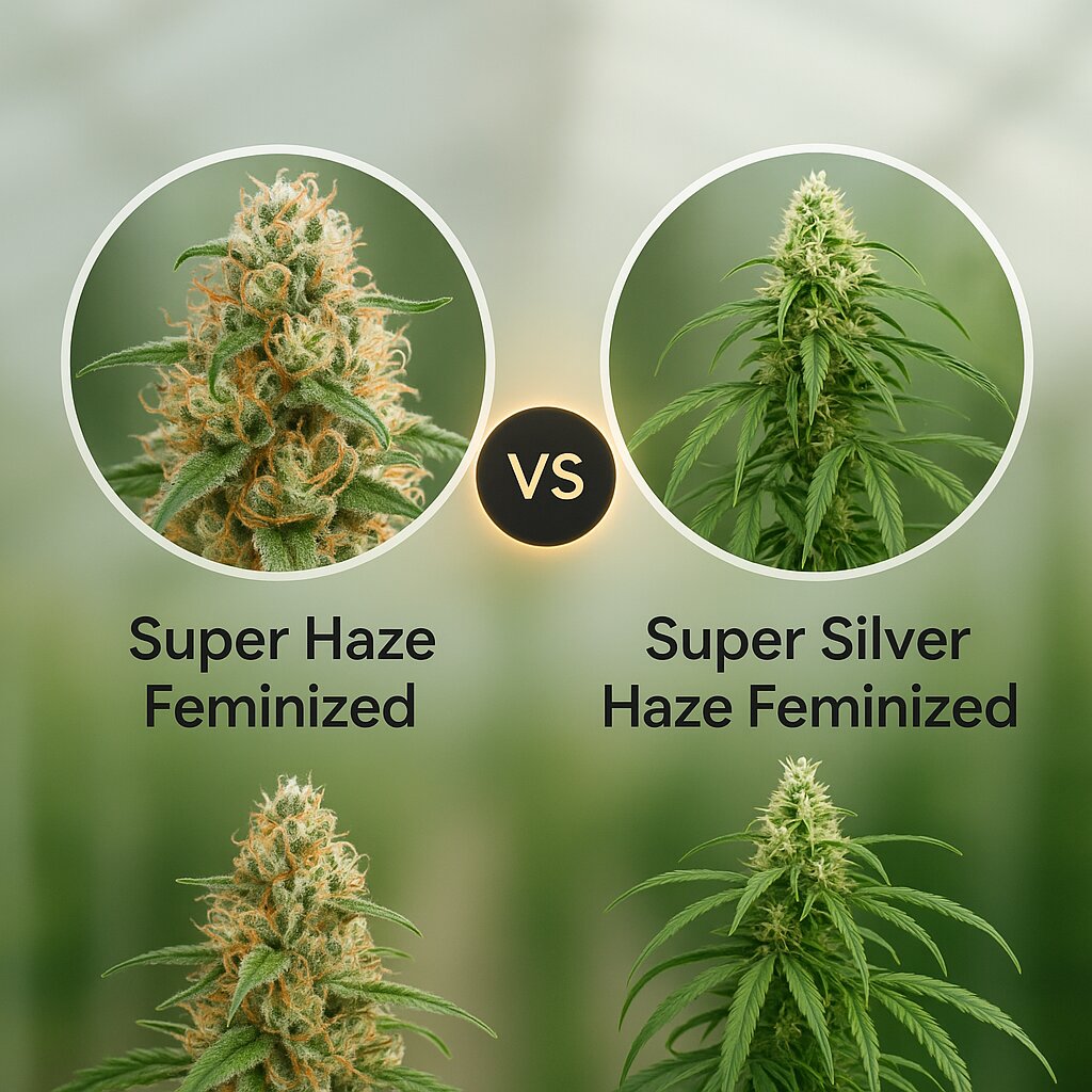 Super Haze (Dutch Passion) vs Super Silver Haze (DinaFem Seeds) cannabis seeds comparison