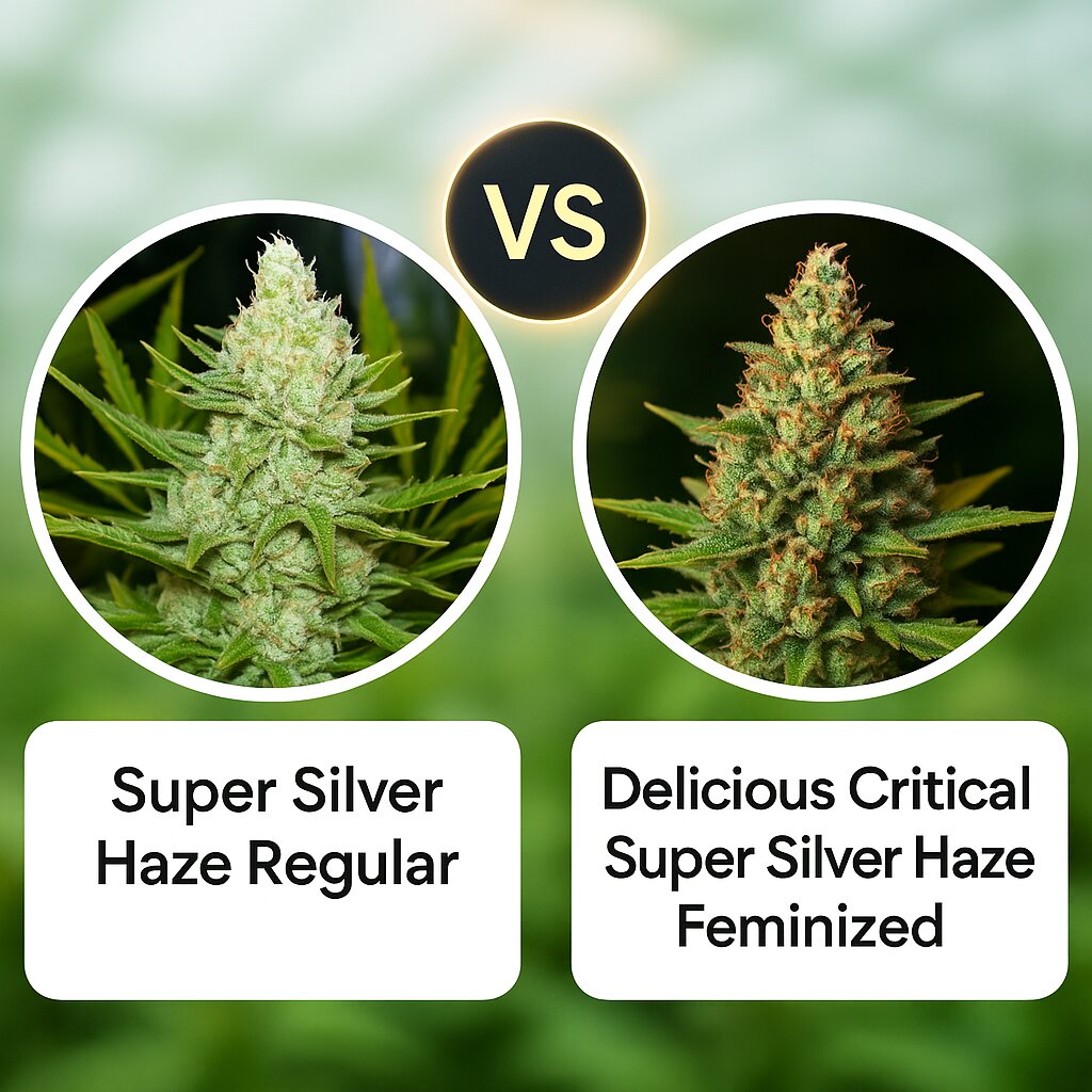 Super Silver Haze (Mr Nice Seedbank) vs Delicious Critical Super Silver Haze (Delicious Seeds) cannabis seeds comparison