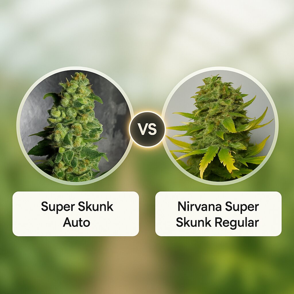 Super Skunk Auto (Dr Krippling) vs Nirvana Super Skunk (Nirvana Seeds) cannabis seeds comparison