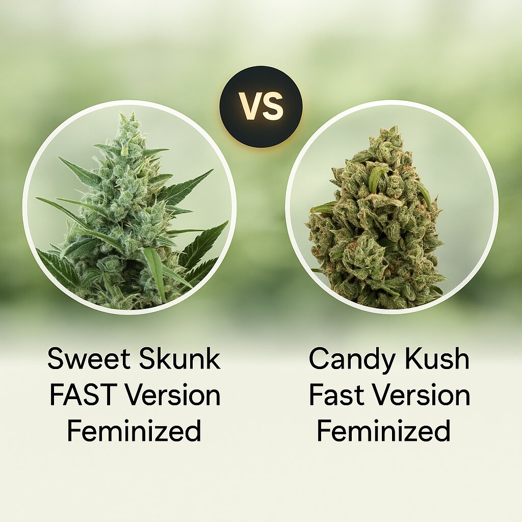 Sweet Skunk FAST Version (Sweet Seeds) vs Candy Kush Fast Version (Royal Queen Seeds) cannabis seeds comparison