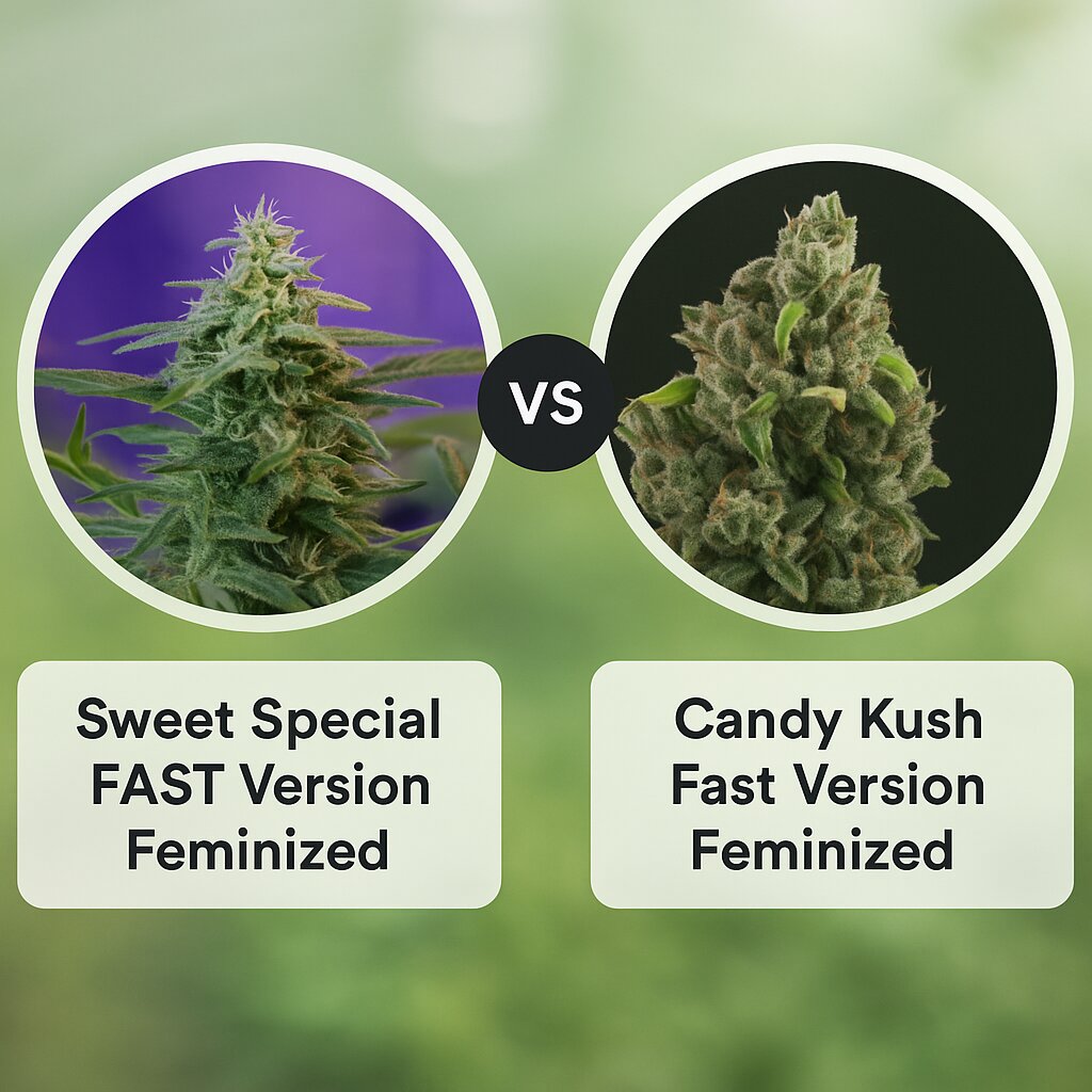 Sweet Special FAST Version (Sweet Seeds) vs Candy Kush Fast Version (Royal Queen Seeds) cannabis seeds comparison