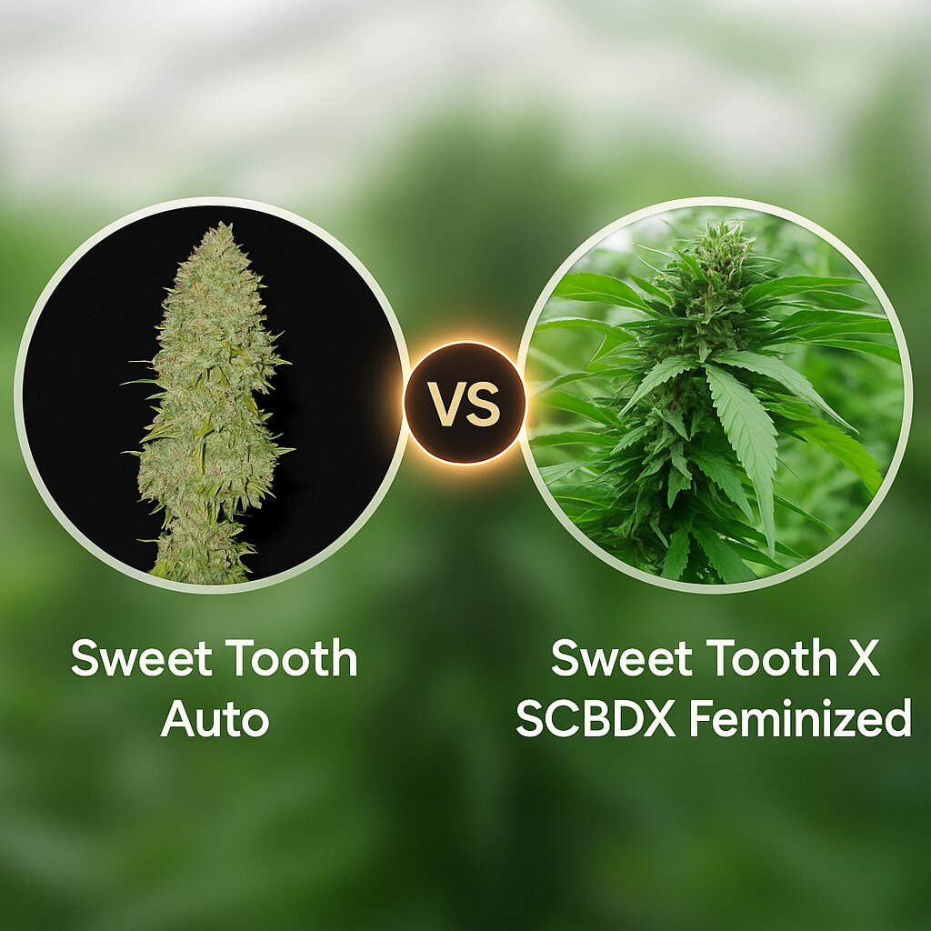 Sweet Tooth Auto (Seedsman) vs Sweet Tooth X SCBDX (SuperCBDx) cannabis seeds comparison