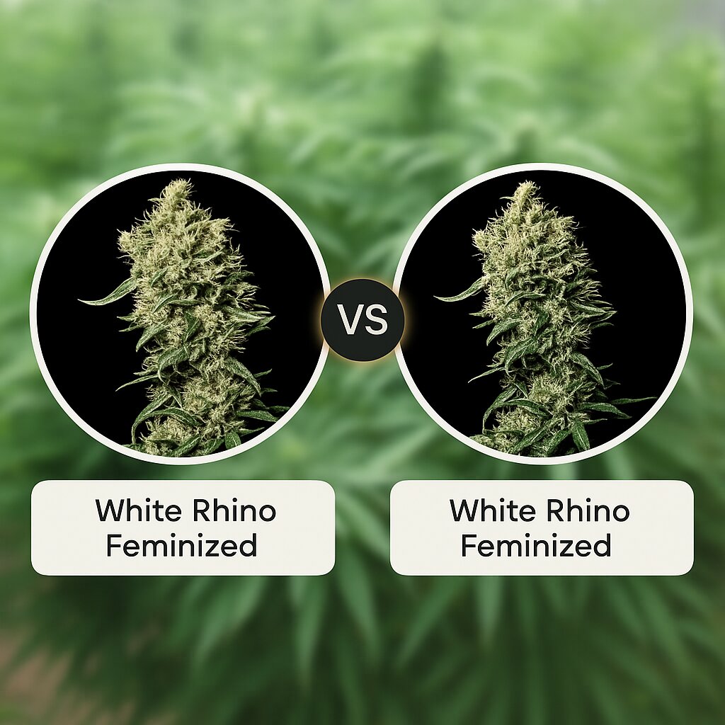 White Rhino (Greenhouse Seed Co) vs White Rhino (Nirvana Seeds) cannabis seeds comparison