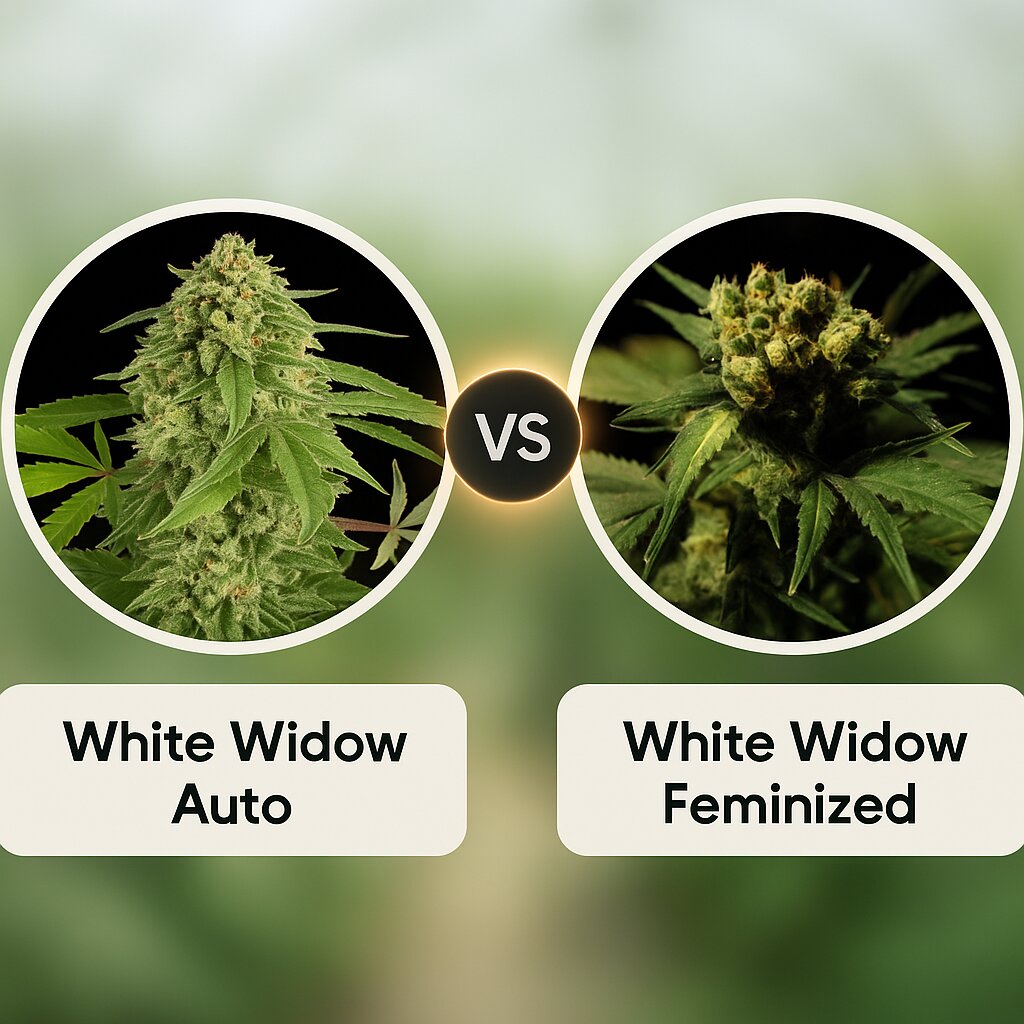 White Widow Auto (DinaFem Seeds) vs White Widow (Bulldog Seeds) cannabis seeds comparison