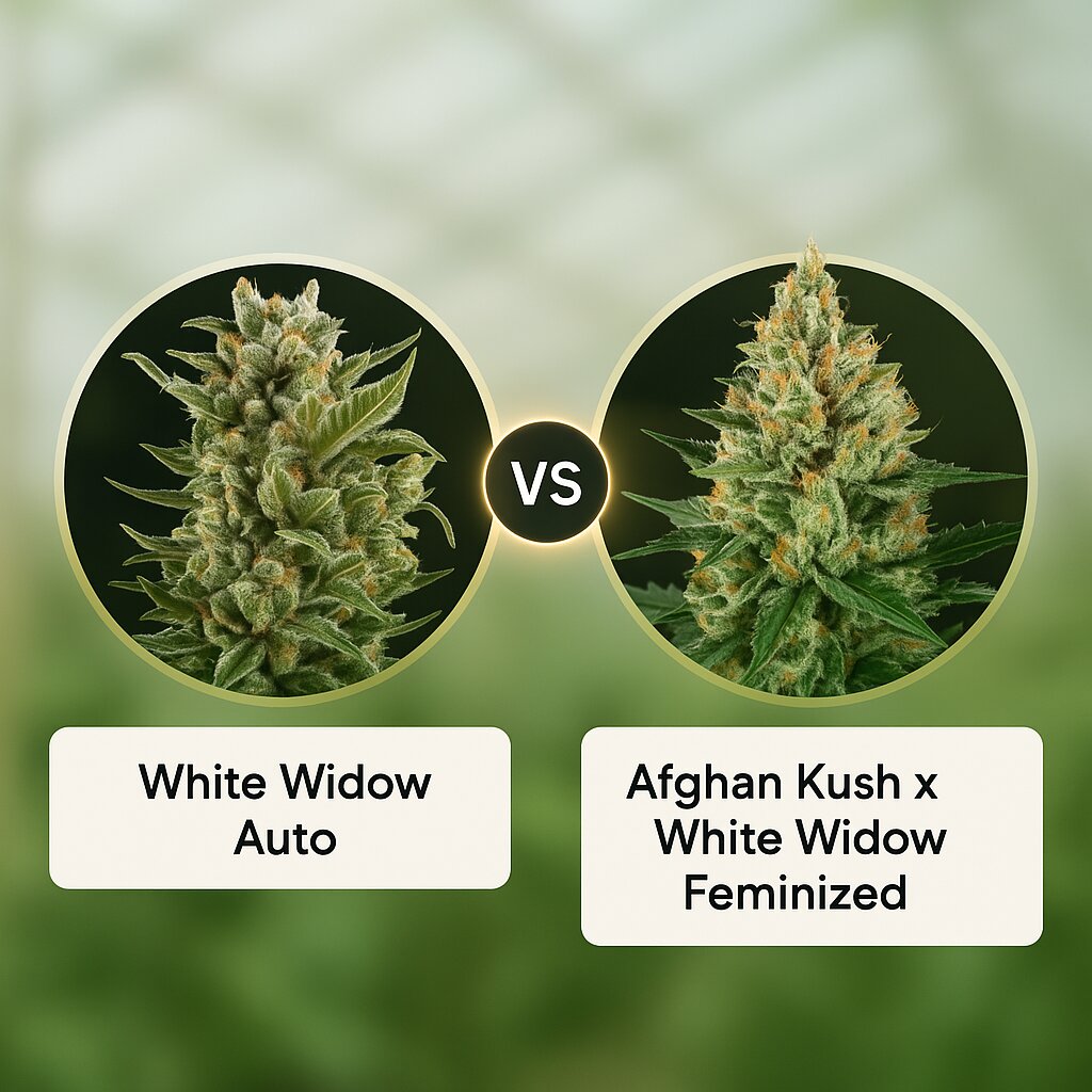 White Widow Auto (Royal Queen Seeds) vs Afghan Kush x White Widow (World of Seeds) cannabis seeds comparison