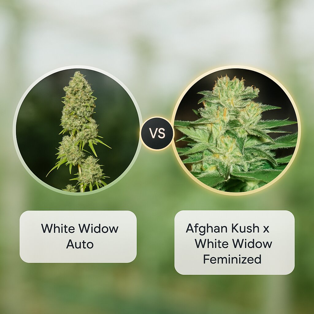 White Widow Auto (Seedsman) vs Afghan Kush x White Widow (World of Seeds) cannabis seeds comparison