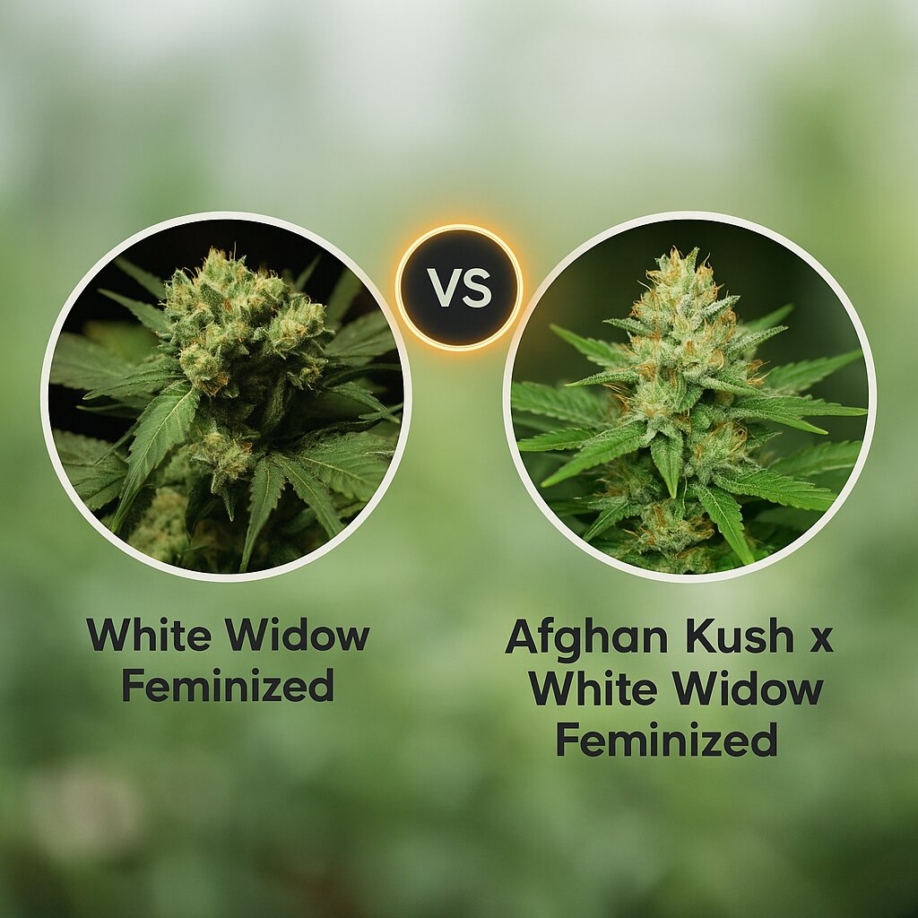 White Widow (Bulldog Seeds) vs Afghan Kush x White Widow (World of Seeds) cannabis seeds comparison