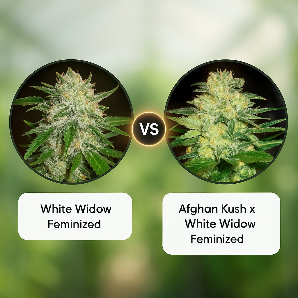 White Widow (Dutch Passion) vs Afghan Kush x White Widow (World of Seeds) cannabis seeds comparison