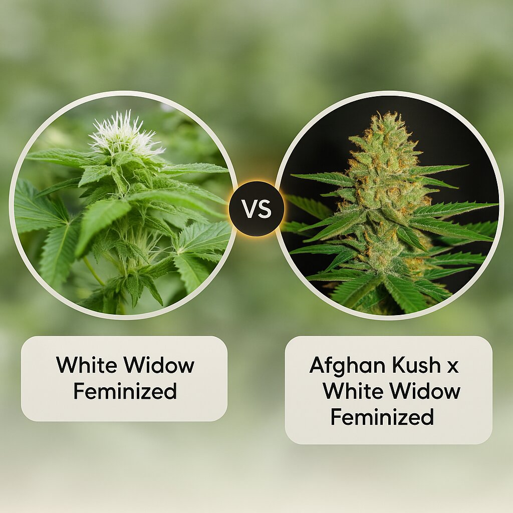 White Widow (Medical Seeds) vs Afghan Kush x White Widow (World of Seeds) cannabis seeds comparison