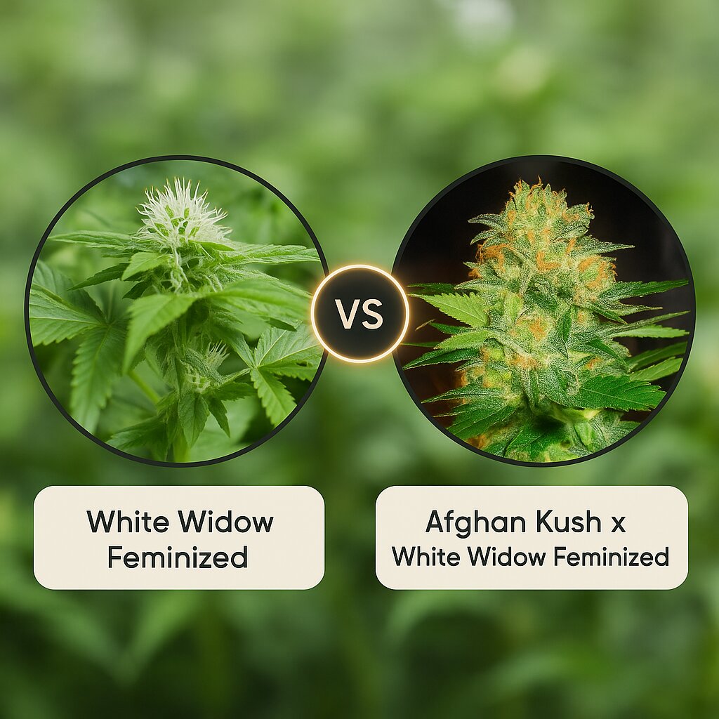 White Widow (Nirvana Seeds) vs Afghan Kush x White Widow (World of Seeds) cannabis seeds comparison