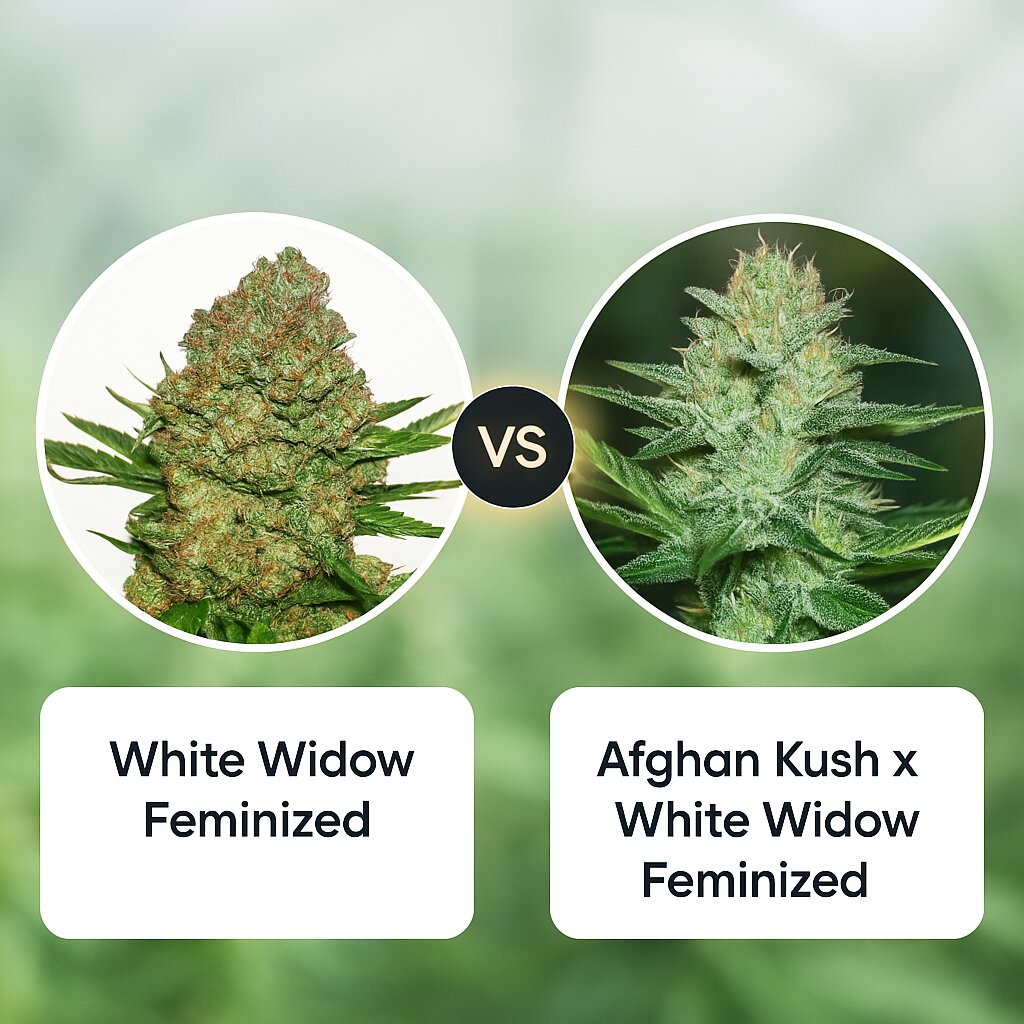 White Widow (Seed Stockers) vs Afghan Kush x White Widow (World of Seeds) cannabis seeds comparison